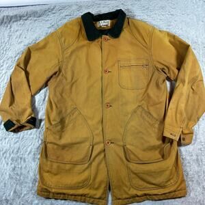 Vintage LL Bean Canvas Barn Coat Mens XL Tall Tan Cotton Corduory Collar Chore